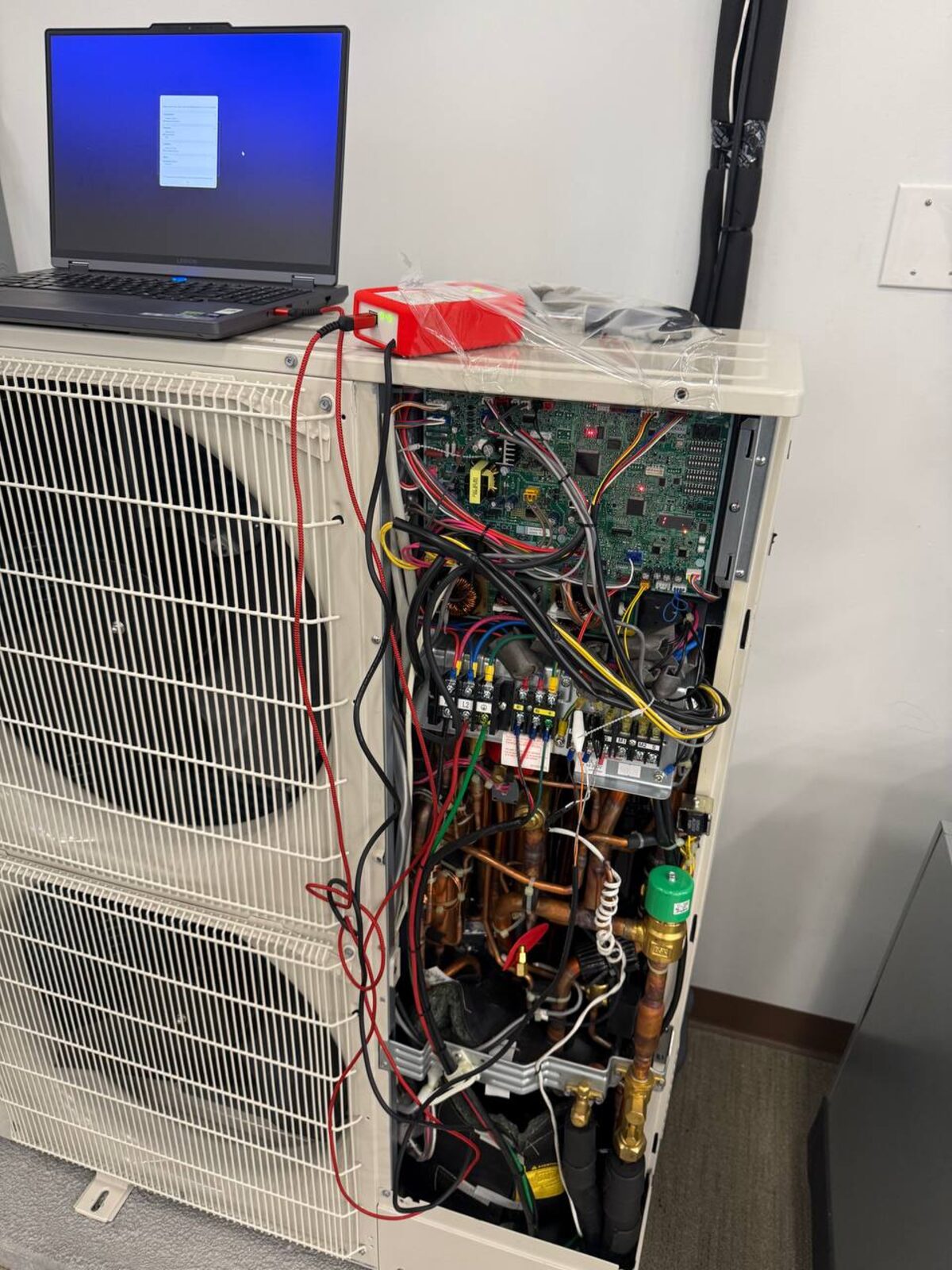 Inside a Mitsubishi air handler, coil and fan assembly