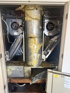 Existing air handler units before dual heat pump system replacement, Morgan Hill