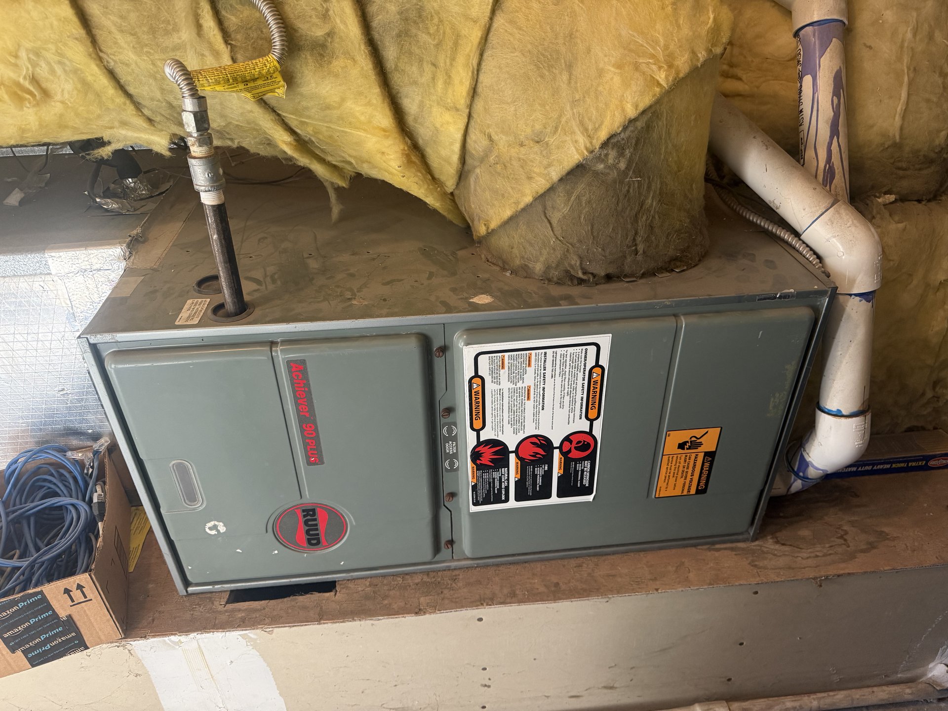 Ruud gas furnace with failed draft inducer motor causing loud noise, Alamo