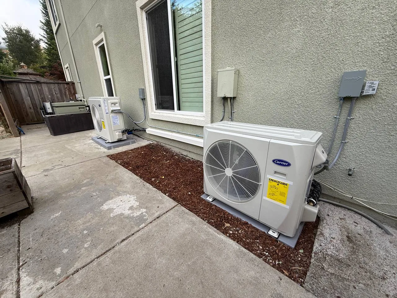 New Carrier 19 SEER heat pump outdoor unit installed in San Ramon