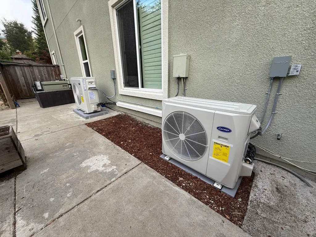 New Carrier 19 SEER heat pump outdoor unit installed in San Ramon