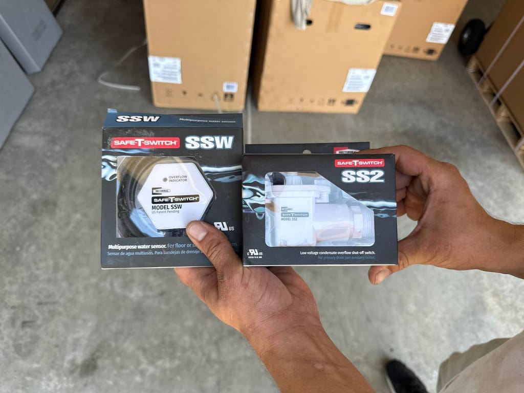 Safe-T-Switch condensate overflow shut-off switches to be installed with the new heat pump system, San Ramon