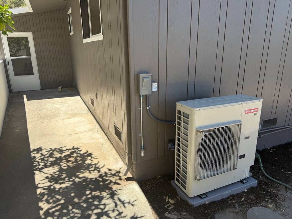 Goodman high-efficiency heat pump install in Martinez — completed install