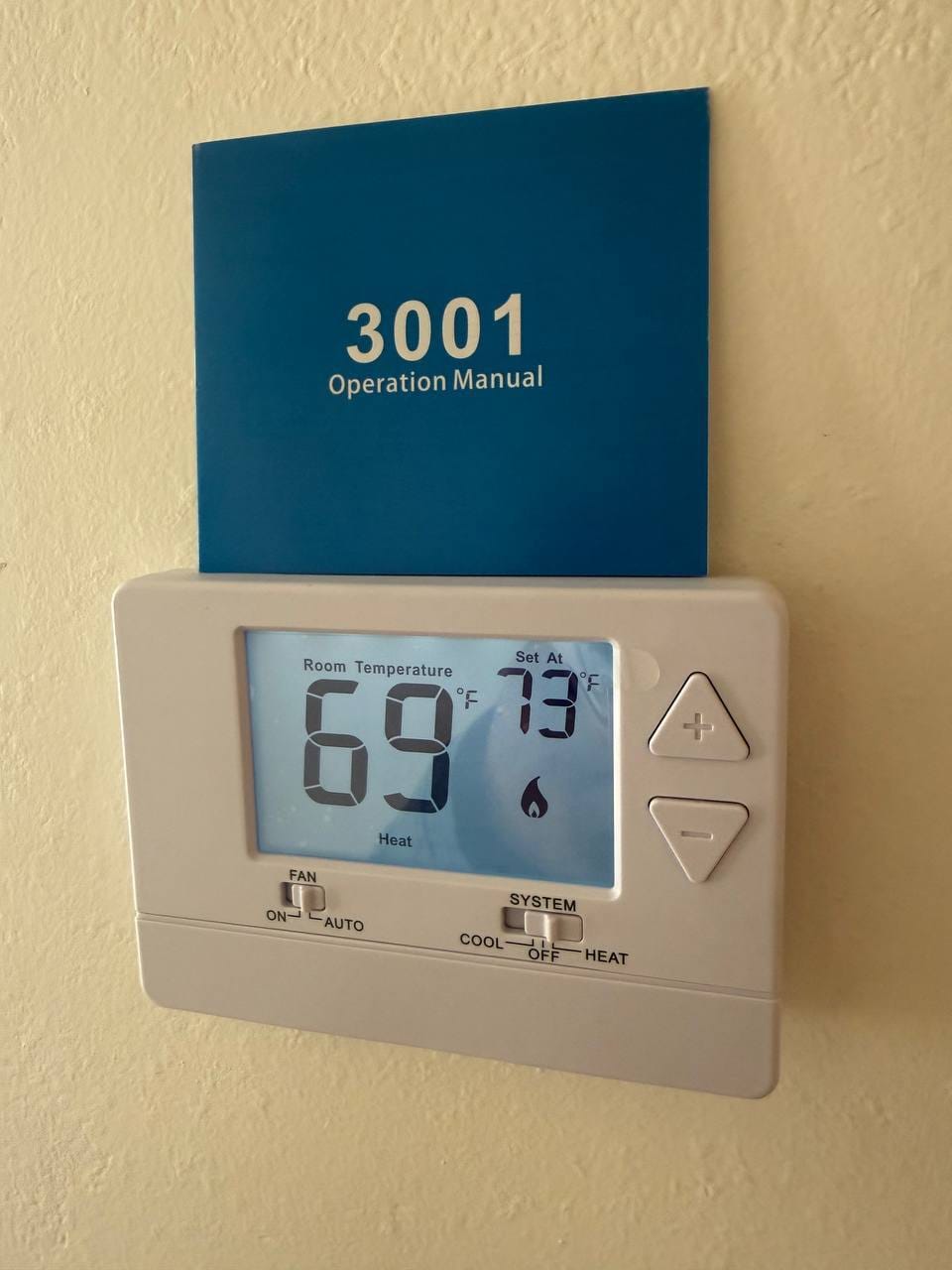 New programmable thermostat installed and running (display active, operation manual on hand), Walnut Creek