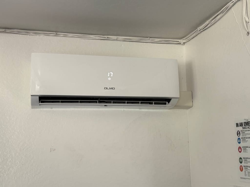 C&H OLMO wall-mounted indoor unit running after installation at The Athenian School, Danville