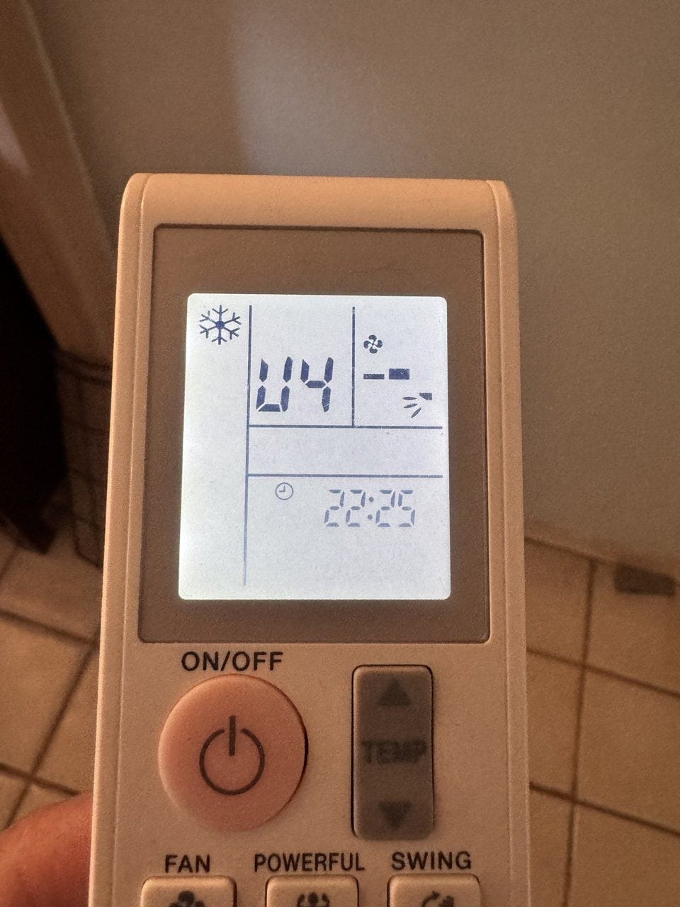Daikin mini split remote showing a U4 error code at a home in Concord, CA