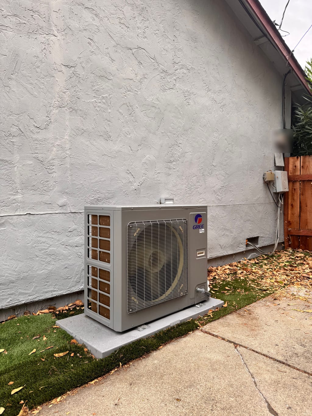 Gree outdoor unit in Concord, CA, with the front and side panels back in place